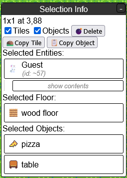 Screenshot of the selection window