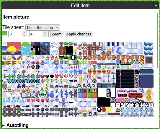 Screenshot of the tile editing window